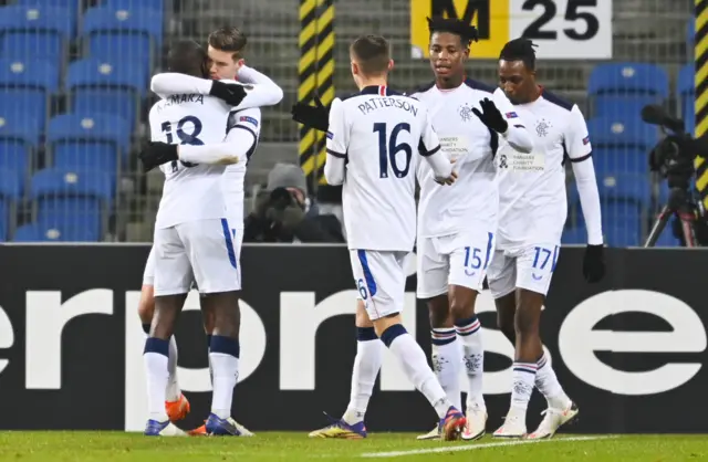 Rangers celebrate Cedric Itten's goal