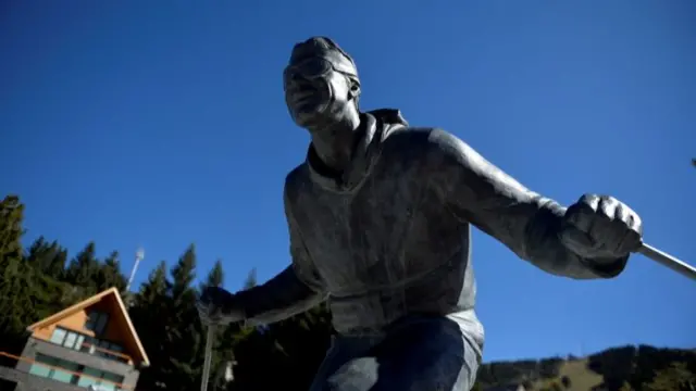 A skiing statue at a resort in Catalonia