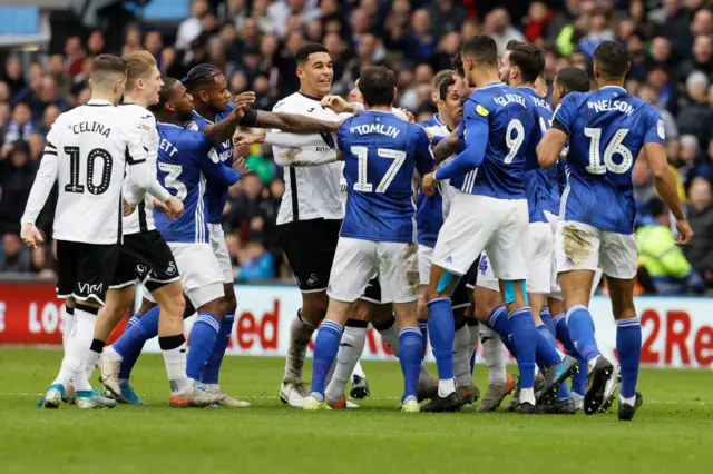 Cardiff and Swansea players square up
