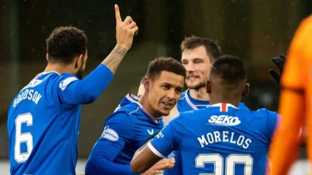 Rangers celebrate James Tavernier's goal