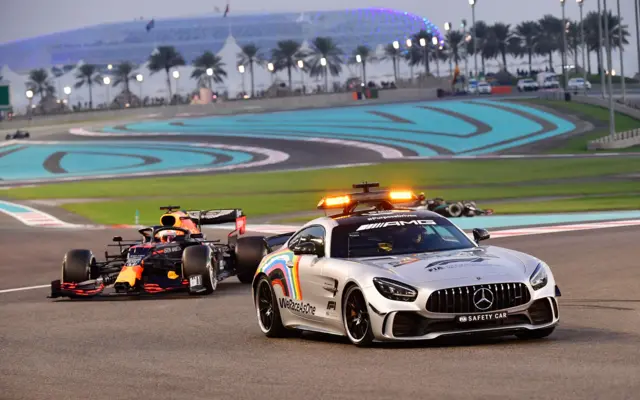 Safety car in front of Max Verstappen's Red Bull