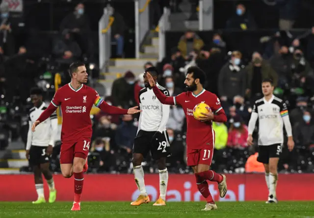 Mohamed Salah celebrating after scoring Liverpool's equaliser at Fulham