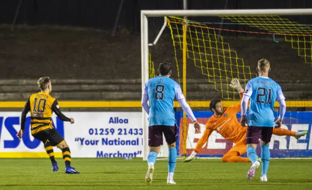 Alan Trouten's penalty gave Alloa victory against Hearts in the last 16