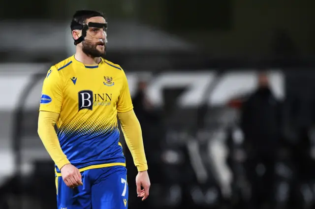 St Johnstone's Craig Conway is having to wear a protective mask after an earlier bump