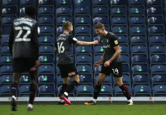 Rotherham celebrate Michael Smith's goal