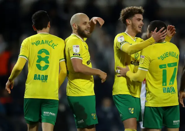 Norwich City players celebrate