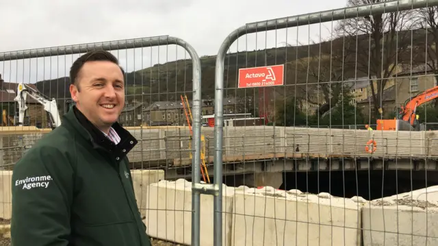 Paul Swale at flood defence scheme in Mytholmroyd