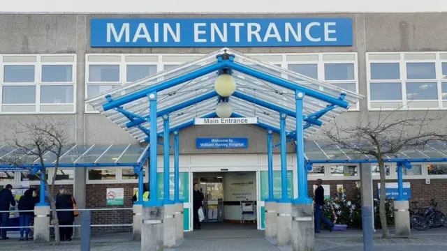 The entrance to the William Harvey Hospital in Kent