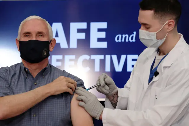 US Vice-President Mike Pence receives the Pfizer/BioNTech vaccine in Washington on 18 December 2020