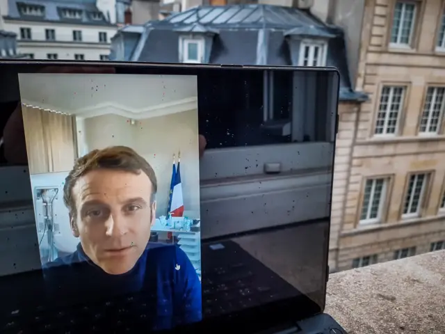 French President Emmanual Macron speaks from his official residence "La Lanterne" on his Twitter account on 19 December 2020