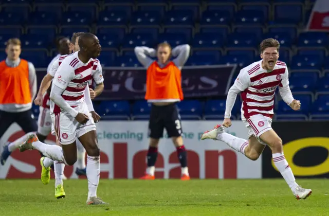 Ross Callachan (right) celebrates his goal for Hamilton