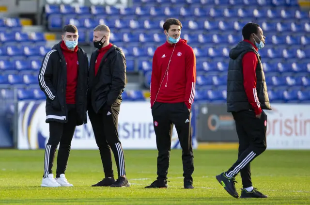 The Hamilton players on the pitch ahead of a Scottish Premiership match between Ross County and Hamilton