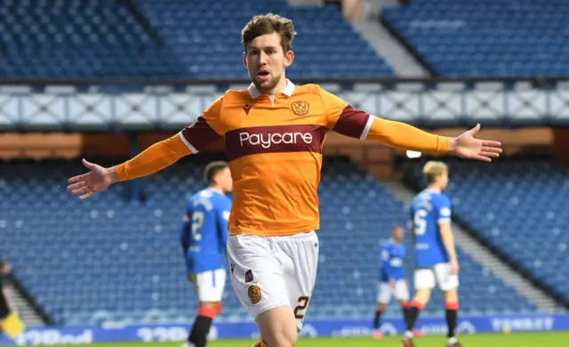 Callum Lang celebrates his goal for Motherwell