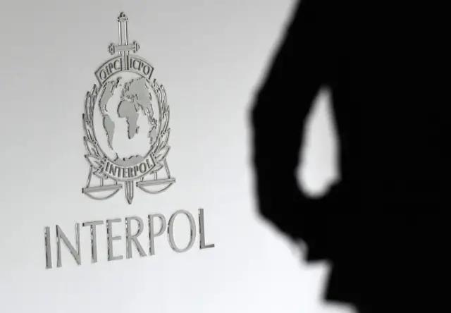 A logo at the newly completed Interpol Global Complex for Innovation building is seen during the inauguration opening ceremony in Singapore on April 13, 2015