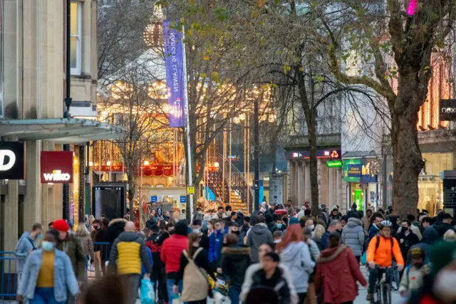 Christmas shopping in Cardiff during 2020 Covid pandemic