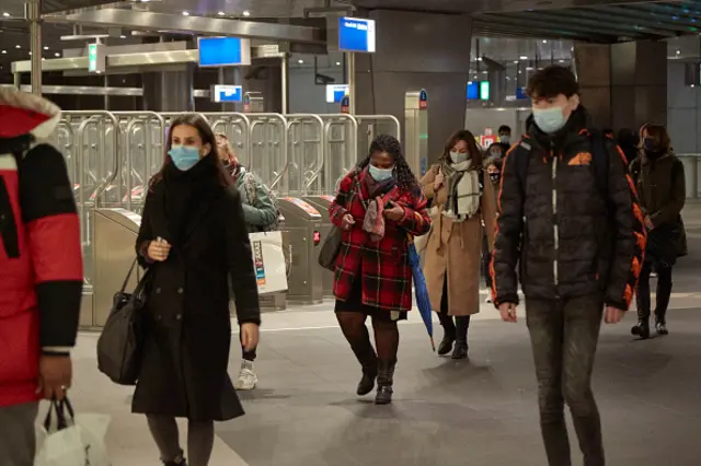 Commuters wearing a mask in the subway on December 1, 2020 in Amsterdam, Netherlands