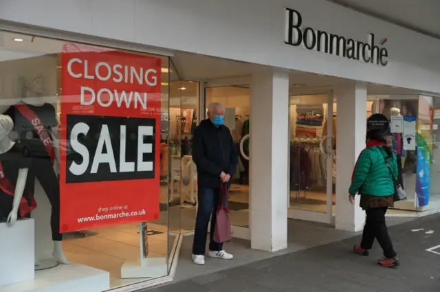 Closing down sale signs at Bonmarche store