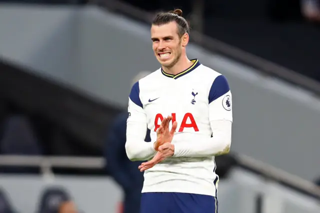 Tottenham's Gareth Bale reacts against Leicester