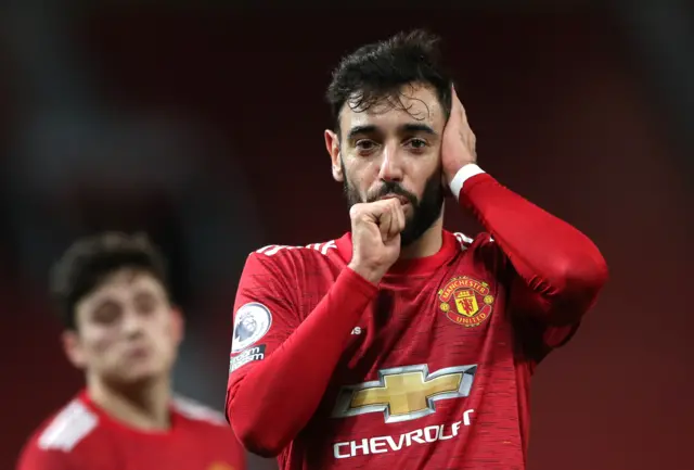 Man Utd's Bruno Fernandes celebrates scoring against Leeds