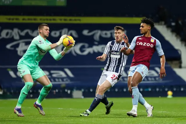 West Brom's Sam Johnstone collects a cross against Aston Villa in the Premier League