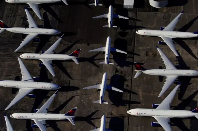 Grounded planes at Birmingham Airport