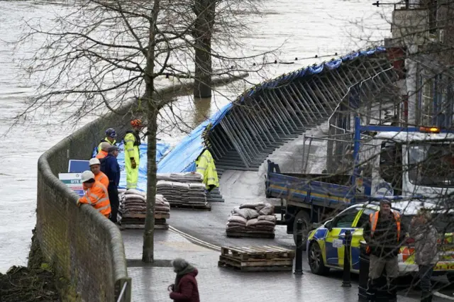 Flood barriers in Ironbridge in February