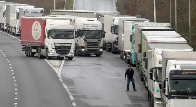 Lorries queuing on the M20