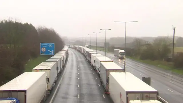 Lorries queuing for Dover