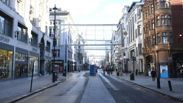 Oxford Street, in central London, was virtually deserted on Sunday