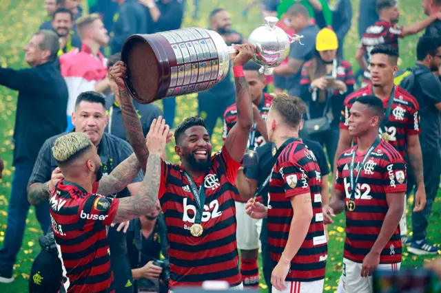 Flamengo players celebrate winning the 2019 Copa Libertadores