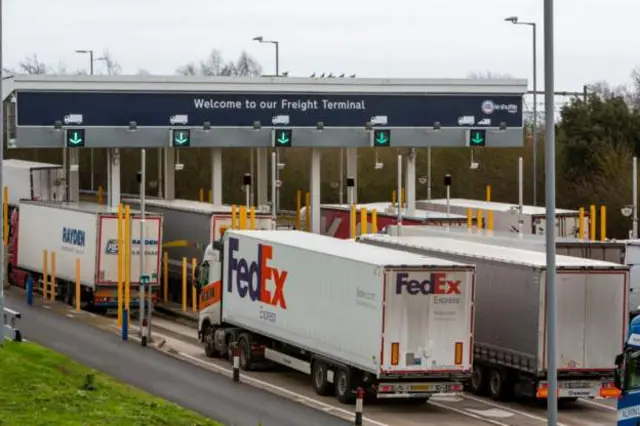 Lorries queueing at Eurotunnel