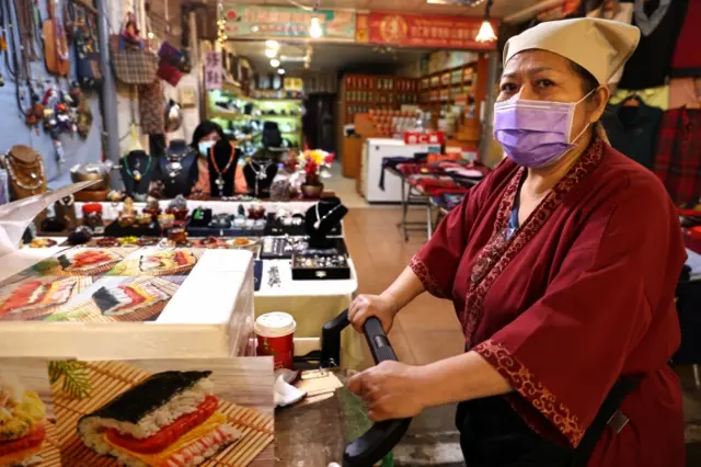 A woman wears a face mask in Taiwan