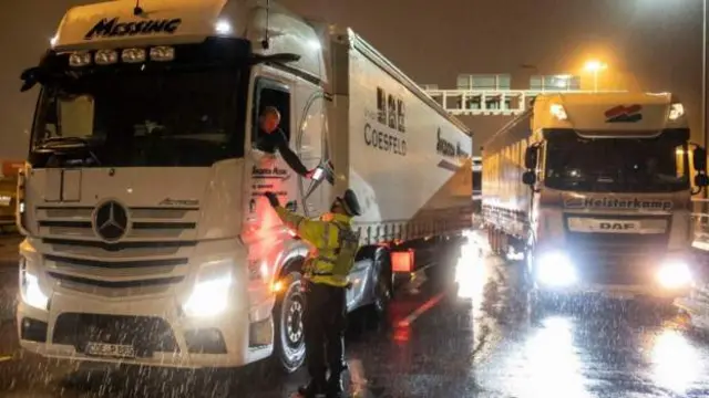 Police in Kent are helping manage the long queues of lorry traffic