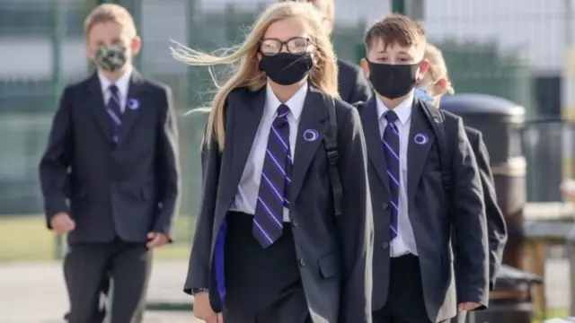 Pupils wearing masks