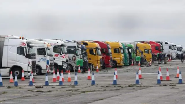 Lorries queueing at Manston Airport