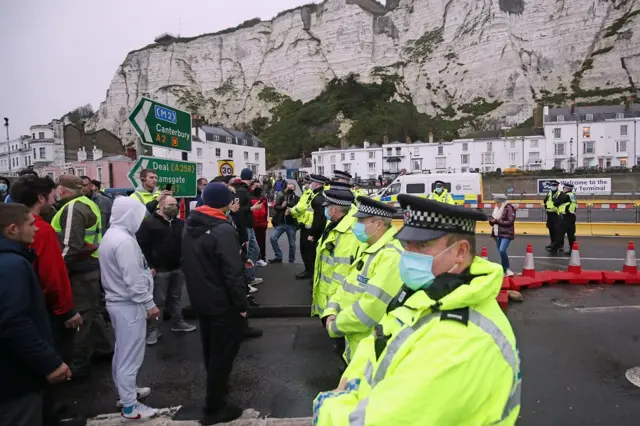 Police and drivers at the Port of Dover