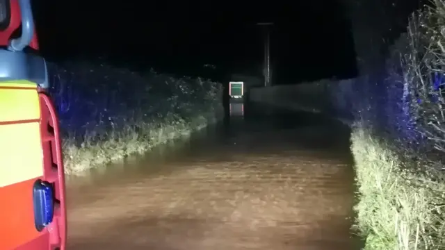 Lorry stuck in flood water