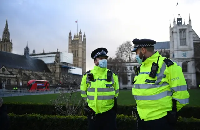 Police outside the Houses of Parliament