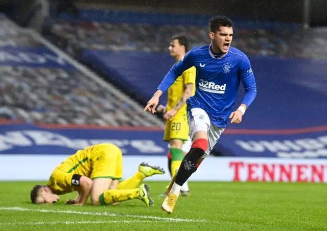 Ianis Hagi celebrates Rangers' opening goal