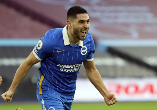 Brighton's Neal Maupay celebrates his opening goal against West Ham