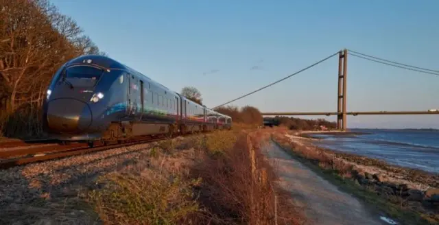 Train travelling near Humber Bridge