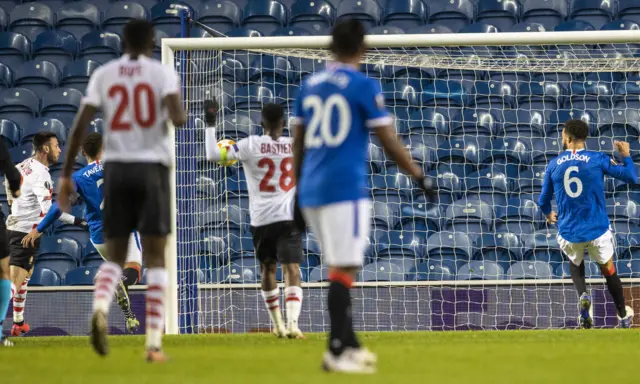 Connor Goldson heads Rangers level at 1-1