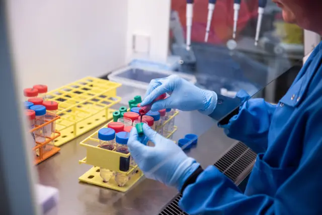 A researcher works on the coronavirus vaccine developed by AstraZeneca and Oxford University