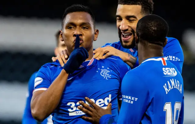 Alfredo Morelos celebrates for Rangers