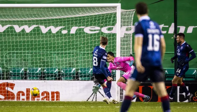 Oli Shaw scores for Hibernian against Ross County