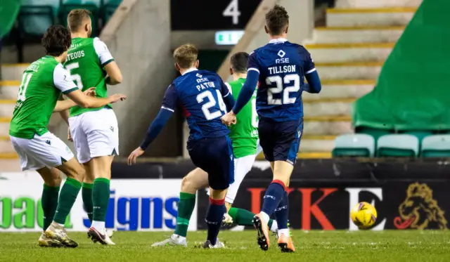 Harry Paton fires home the opening goal at Easter Road