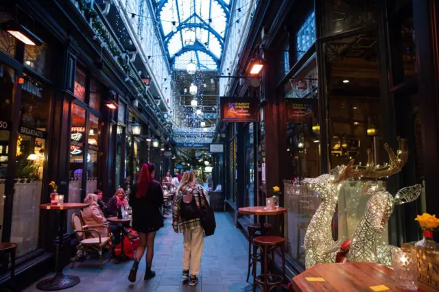 Christmas shopping at an arcade in Cardiff