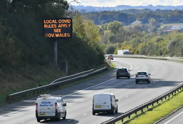 Covid motorway sign in Wales