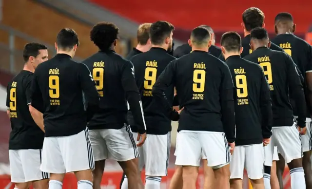 Wolves players wear shirts in support of Raul Jimenez