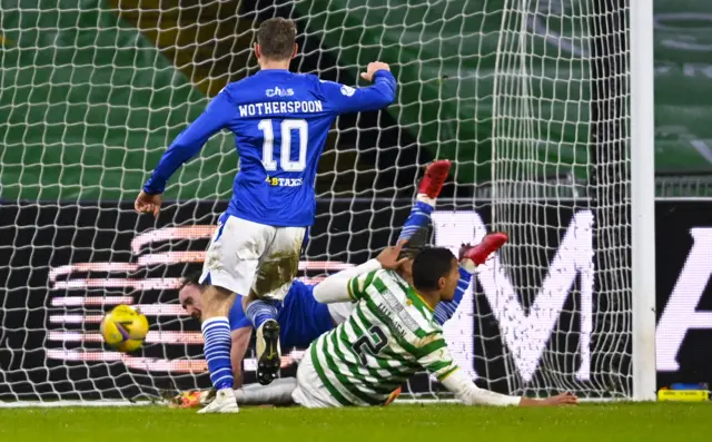 Chris Kane scores for St Johnstone against Celtic